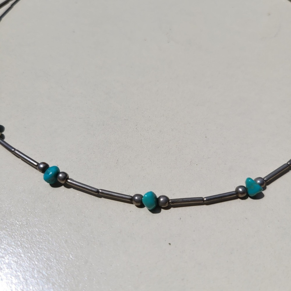 Vintage Liquid Sterling Silver Turquoise Necklace Blue Southwestern Native - Picture 2 of 5
